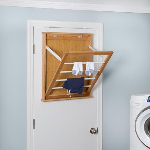 Honey-Can-Do Wall-Mounted Clothes Drying Rack, Bamboo, Collapsible, 23 in W x 27.25 in H.