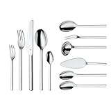 Inhalt: Besteck 12 Person (66 Teile): 12 Gabel, Messer, Löffel, Kuchengabel, Tee-/Kaffeelöffel, 1 Salatbesteck 2tlg, 1 Servierlöffel, 1 Schöpfer, 1 Serviergabel, 1 Tortenheber - Art.nr.: 1103006041