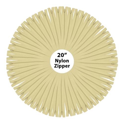 Image of Mandala Crafts 60 PCs Beige Closed-End 20 Inches Nylon Zippers for Sewing