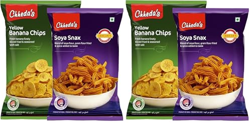 Image of Chheda's Yellow Banana Chips (350Gm) and SOYA Snax (300 Gm) | Banana Wafers | Indian Namkeen | Tasty Snacks | Ready to Eat - Combo Pack (Pack of 2)