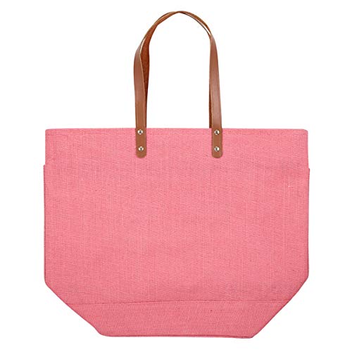 Faltbare Einkaufstasche, wiederverwendbar, für Lebensmittel, Pink mit Ledergriffen, 53 x 41 x 18 cm Cover