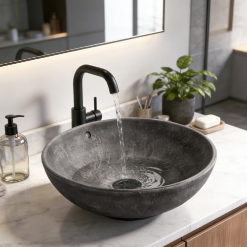 Vessel Sink 16.9 x 16.9 Bowl Bathroom Sink with Overflow Retro Countertop Bathroom Vessel Sinks Above Counter Modern Ceramic Vanity Sink (16.9 x 16.9 retro-round)