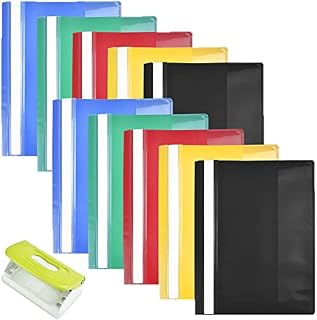 UCNOGIM 10 Pack A4 Project Folder Plastic Wallets Presentation Project Folders A4 Report Organiser Holder Report Document Organiser Holder Case with 2 Hole Punch for Office School, 5 Color