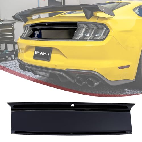 Image of WildWell Trunk Decklid Panel Compatible with 2015-2023 Ford Mustang | Rear Decklid Panel Trim Center Boot Cover Exterior Accessory Glossy Black