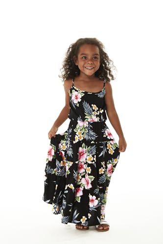 Girl Hawaiian Maxi Tiered Dress in Hibiscus Blue4