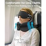 YFONG Travel Pillow for Long Flight Airplanes, Head Strap Combo with 3D Contoured Eye Mask for Sleep, Neck Pillow for Car Trip Essential, 360° Support Memory Foam Headrest, Prevent Head Bobbing, Black - Image 2