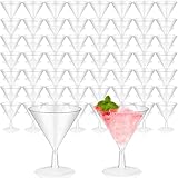 Yinkin 50 Pcs 2 oz Plastic Martini Glasses Disposable Clear Cocktail Dessert Parfait Glasses Unbreakable Mini Martini Cups for Wedding Party Bowl Wine Ice Cream (Stem)