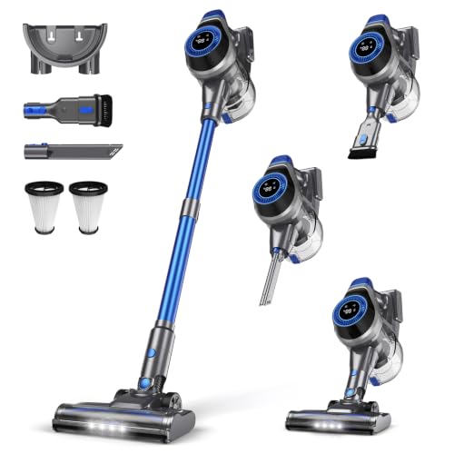 Image of Dzaki N1 Cordless Vacuum Cleaner, 400W 35KPa Cordless Vacuum Cleaner for Home, Cordless Stick Vacuum with LED Display, Anti-Tangle Self-Standing Rechargeable Stick Vacuum (Blue)
