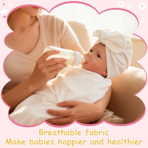 Image of Ramede 6 Pack Swaddle Blanket with Hats for Baby Girl Boy 100% Cotton Swaddles 0-3 Months, Adjustable Breathable Skin Friendly Receiving Blanket Wrap, Essential for Newborns(Bow,Solid Color)