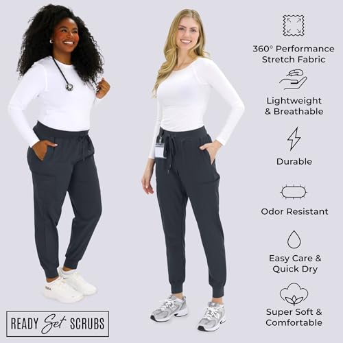 Image of READY SET SCRUBS - Scrub Pants for Women - 2 Pack - Cargo Jogger Pants Set with 8 Pockets - Yoga Waistband - Soft & Stretchy