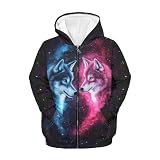 UOIMAG Sudadera con capucha para niñas de 5 a 16 años, manga larga, sudadera casual para niños, Wolf Galaxy, S