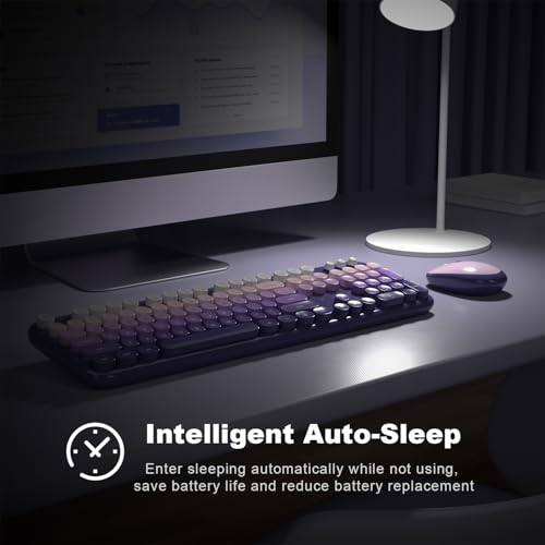 Image of KNOWSQT Wireless Keyboard Mouse Combo - Lovely Purple-Gradient Rainbow Full-Sized Typewriter Colorful Keyboards, Round Keycap Plug Play Retro Cute Keyboards for Windows, Laptop, PC, Desktop, Computer