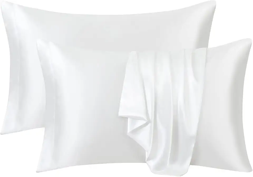 Ersmak Fronhas de cetim Queen conjunto de 2, fronhas de cetim ultra macias e sedosas para cabelo e pele, capas de almofada resistentes a desbotamento com fecho de envelope (branco marfim)