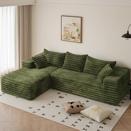 Sectional Cloud Boneless L-Shaped Sofa, Green Corduroy