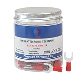JYS Insulated Fork Terminals,Spade Terminals, PVC Electrical Crimp Connectors 100 PCS (Red, 22-16 AWG, 1/4 Stud)