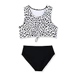 Jauoop Girls Floral Print Swimsuits 2 Piece Beach Sport Bathing Suits Leopard Knotted Bikini Swimwea