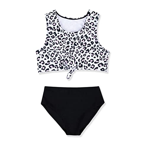 Jauoop Girls Floral Print Swimsuits 2 Piece Beach Sport Bathing Suits Leopard Knotted Bikini Swimwear Sets #TOP5