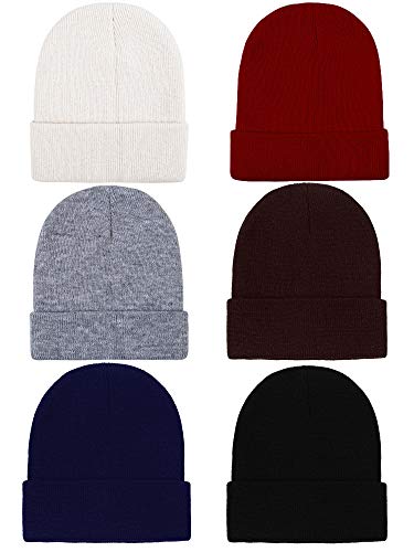 Cooraby 6 Pack Kids Winter Beanies Acrylic Knit Stretchy Beanies Caps for Boys and Girls