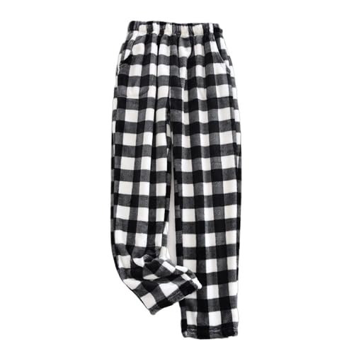 SilkTem Bas De Pyjama Thermique en Polaire pour Femme, Pantalon De Salon À Carreaux Ultra Doux, Pyjama d'hiver pour Femme, Pyjama, Pantalon De Survêtement Épais Et Chaud, Gris, S… (Couleur: Noir, L)