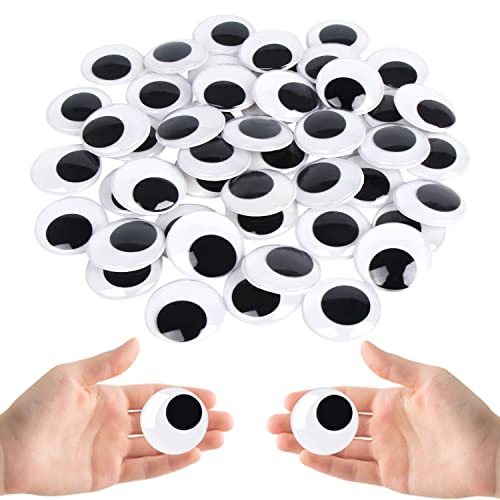 KIMOBER 2 Inches Googly Eyes for Crafts,Large Black Round Plastic Wiggle Eyes with Self-Adhesive for DIY Crafts Decoration,50pcs