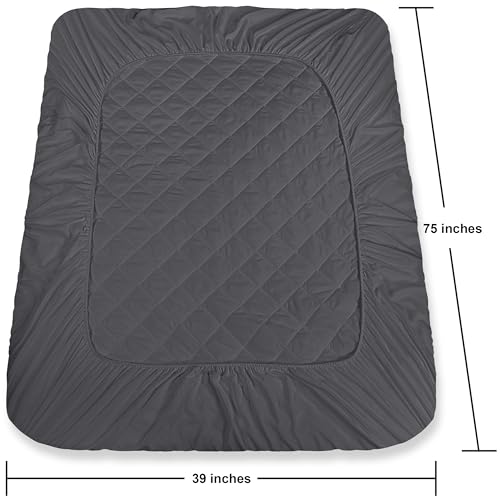 Utopia Bedding Quilted Fitted Mattress Pad, Twin Size, Elastic Fitted Mattress Topper Protector and Cover Stretches up to 16 Inches Deep, Machine Washable (Grey)