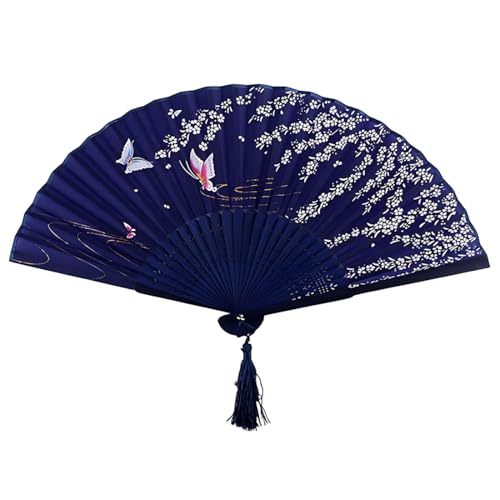 LuLiyLdJ Abanico, Abanico Plegable, Abanico Plegable para Mujer, Tela de Seda de Bambú, Estilo Chino con Borlas para Decoración de Paredes/Bodas y Regalos, 1 Pieza