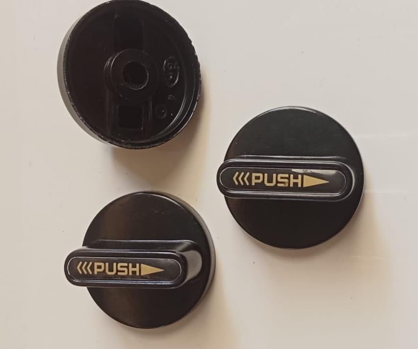 Image of Universal fit Knob for Gas Stove Replacement Parts | Long Lasting, Smooth Operation, Premium PVC On-Off Push Type 8 MM Spindle Black Knob for All Sleek Slim Modal Gas Stove (P3, Pack of-3)