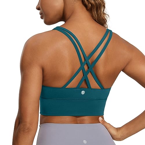 Image of CRZ YOGA Naked Feeling Longline Sports Bras | Medium Support, Removable Pads, Yoga, Sleek, Strappy Back, Scoop Neck, for Women