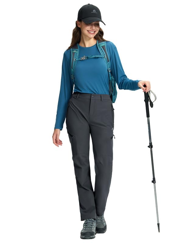 Pioneer Camp Funktionshose Damen Wasserdicht Outdoorhose Atmungsaktiv Elastische Bund Trekkinghose mit 4 Taschen Wanderhose Kurzgröße für Outdoor Wandern Trekking(Black;L