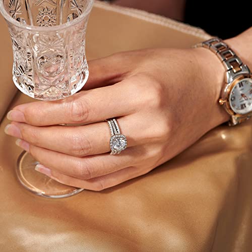 18K Gold Plated Cubic Zirconia Engagement Rings For Women 2 Carat AAAAA CZ Halo Size 4-12 (Silver, 11)4