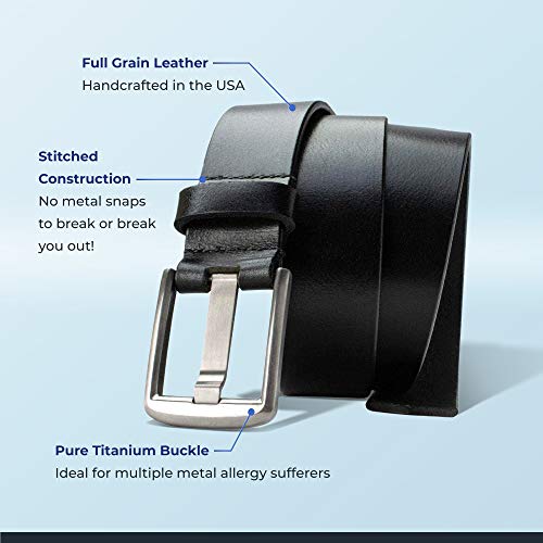 Image of Titanium Wide Pin Belt - USA Made Full Grain Leather Belt with Certified Nickel Free Titanium Buckle
