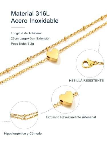 ChainsPro Tobilleras Mujer Corazón pulseras finas con acabados de alta joyería y estuche 4
