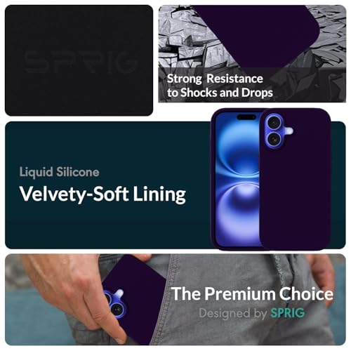 Image of SPRIG Compatible with iPhone 16 Premium SilkMag (Liquid Silicone Magnetic) Back Cover Drop Tested Shock Proof Mobile Case for Men, Women, Boys and Girls with Camera Protection (Dark Purple)