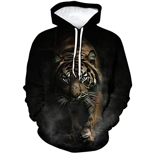 ARORALS Sweat à capuche tigre pour homme - Automne et hiver - Manches longues - Thème animal - Sweat à capuche réaliste, noir, Medium