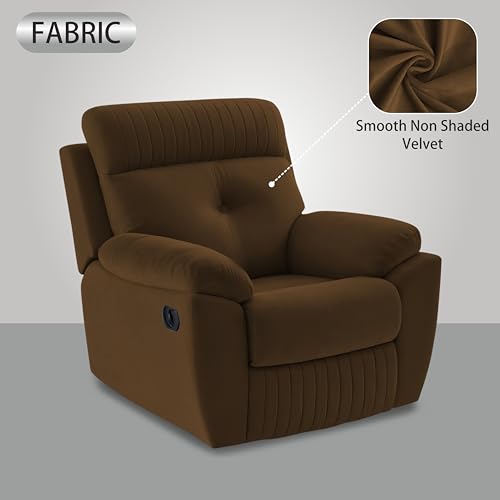 Image of Adorn India Premium Majestic 1 Seater Recliner Manual Sofa Chair | Brown Suede Velvet Fabric | Soft Padded Back Rest & Handrest | Living Room Recliner Chair | 3 Years Warranty