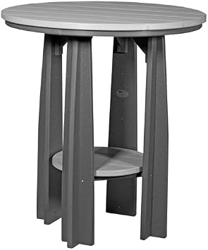 LuxCraft Plastic Poly 32.5" Round Balcony Bistro Table with Built-in Umbrella Hole and Footrest, 36" Tall Counter Height Outdoor Patio Dining Table Dove Gray & Slate