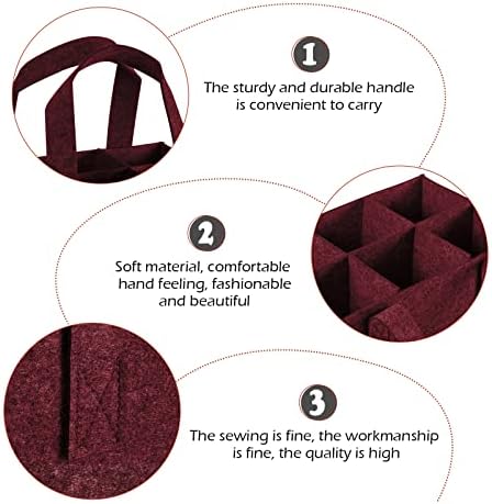 ueslwser Felt Cloth Beer Bag, Protable Large Wine Cardboard Bottle Carriers with Carry Handle, 6 Bottle Wine Carrier Flexible Divider for Travel Picnic Party (Dark Red)
