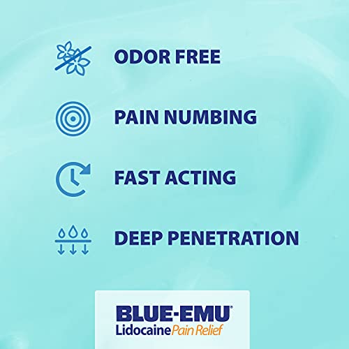 BLUE-EMU Lidocaine Pain Relief Cream for Fast, Numbing Relief, 2.7 Oz, 1 Pack