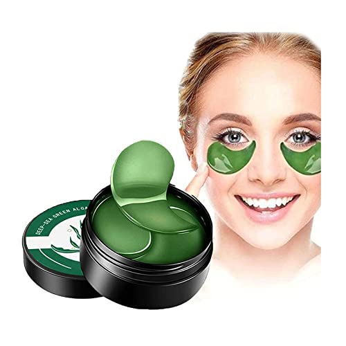 Máscara de ojos tensora de algas marinas, parches hidratantes antiarrugas, máscara de ojos de cristal de algas verdes, parches debajo de los ojos para ojos hinchados (60 unidades) Cover