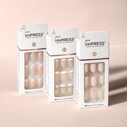 Kiss Impress Press-On Manicure, Nail Kit, Purefit Technology, Medium Length Press-On Nails, So French', Includes Prep Pad, Mini Nail File, Cuticle Stick, And 30 Fake Nails #TOP7