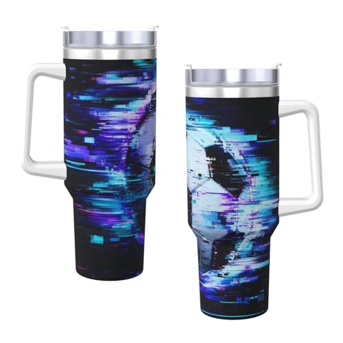 Vaso aislado Cyber Glitch Soccer Art de 40 oz con asa y tapa con pajilla 4