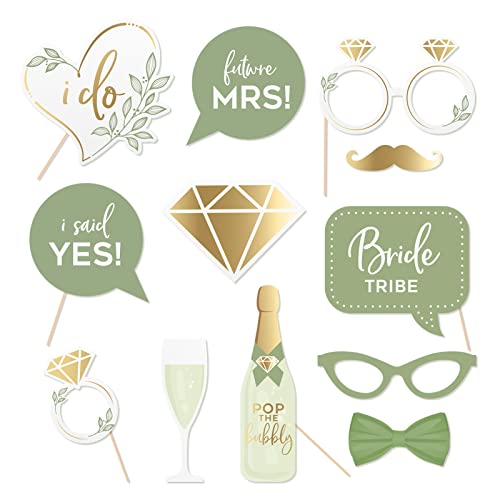AOBKIAT Foto Requisiten Set für Hochzeiten,12 Stück Olivgrün Verlobungs Cupcake Topper,für Brautparty,Boho Hochzeit Foto Accessoires Cover