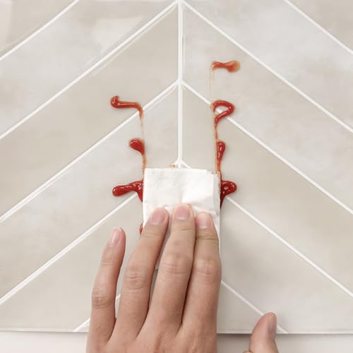 Image of Stick Tiles Peel and Stick Backsplash of 11.4 inch X 9 inch - 3D Adhesive Peel and Stick Wall Tile for Kitchen, Bathroom, Living Room, etc. (10, Ivory Silk)