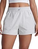 CRZ YOGA High Waisted Hiking Shorts for Women 3' - Water Resistant Cargo for Athletic Travel Outdoor with Zip Pockets Platinum Grey Medium