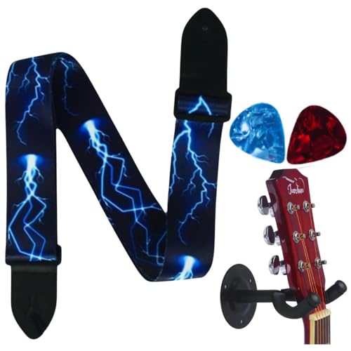 Image of MOCKING BIRD Guitar Belt with guitar wall mount hanger Adjustable Buckle Guitar strap for acoustic Guitar Electric Guitar bass Guitar Hanger with Colourful Plectrum picks