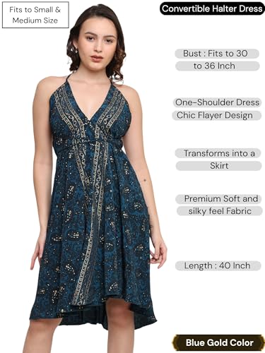 Image of KE KANHA EXPORTS Convertible Halter Short Dresses|Beach Wear Dress for Women|Backless Dress Women|2-in-1 Skirt One Shoulder|Easily fits S-M-L|Bust 30-36 in|Length 40 in|Boho Free Scrunchie Included