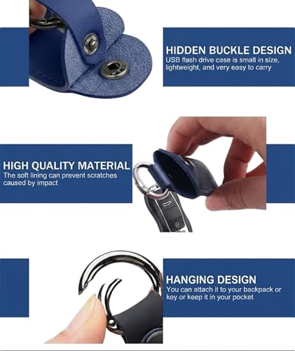 Image of INOCEAN 2 PCS Pen drive Case, Pen drive Box, Tech Professionals and Travelers Storage Solution, Leather USB Drive Holder Keychains in Dark Blue and Black