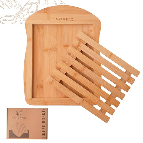 TARUNMO Bamboo Bread Slicer Cutting Board with Crumb Tray - Premium Natural Chopping Board for Sourdough & Homemade Loaves, 13
