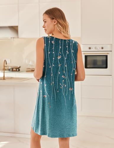 Image of Ekouaer Nightgowns for Women Sleeveless Sleep Shirt Tank Night Gown V Neck Chemise Pleated Night Shirt Soft Sleep Dress