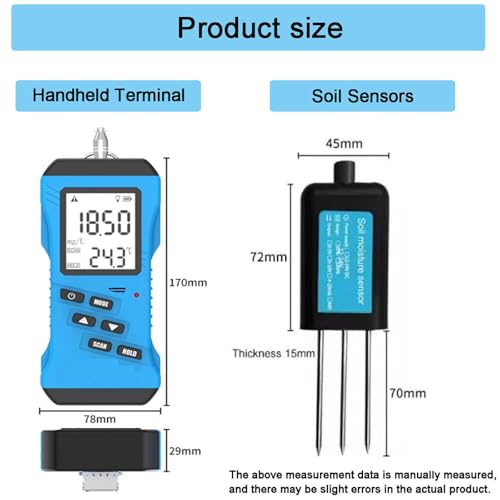 Medidor del probador del suelo 7 en 1, detector digital de la humedad NPK EC del pH para las plantas de jardín.Sensor de nutrientes de alta precisión con pantalla LCD retroiluminada y rango de 0-1999m